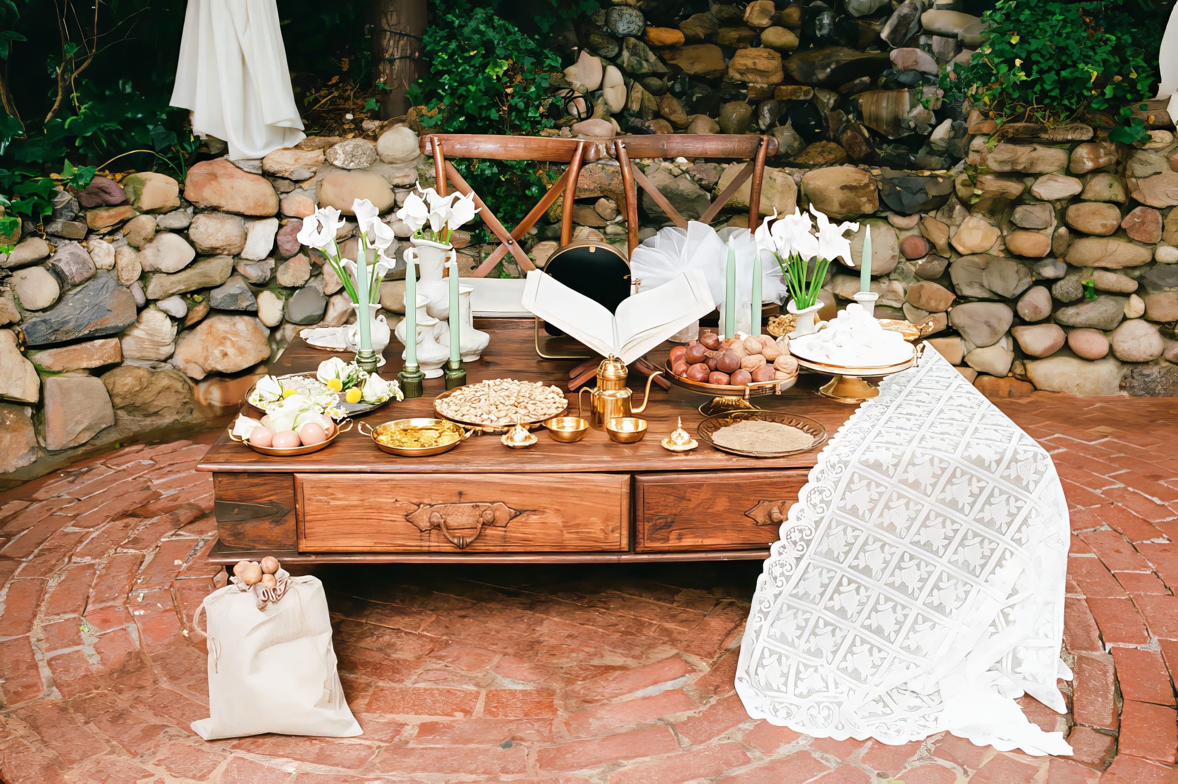 Rustic celebration table with brass details